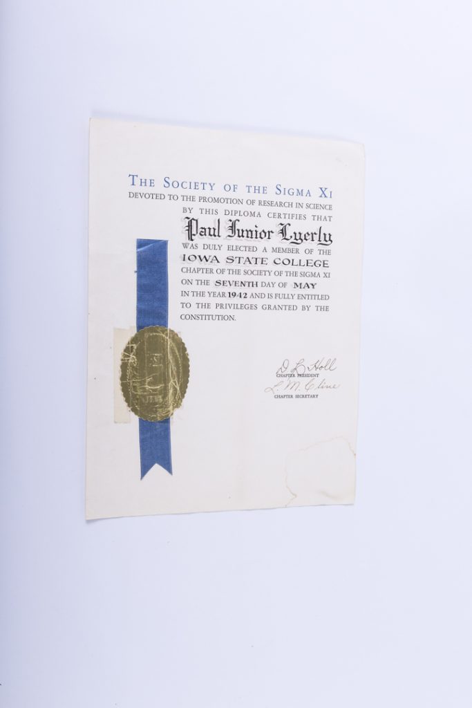 Vintage Original 1942 Society of Sigma Xi Iowa State College Paul Lyerly Diploma